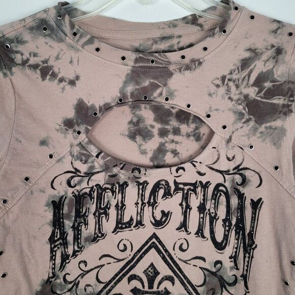 Affliction American Customs Harlow Long Sleeve Top Cutout Studded Tan Size M - Picture 8 of 12